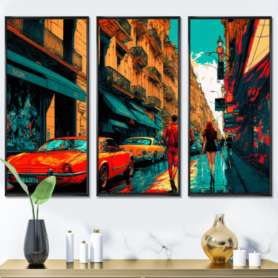 Paris City Life In Retro Colours I - 3 Piece Print on Canvas