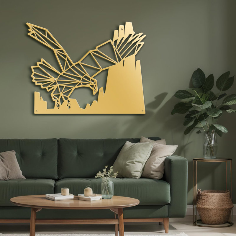 Décoration murale en aigle, Doré, H 9,24 po x l 12 po x P 0,05 po