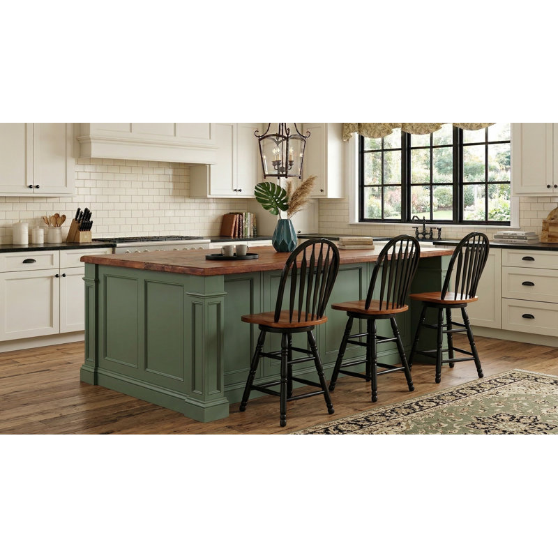 Azizi Swivel Solid Wood Counter Stool, Antique Black/Cherry