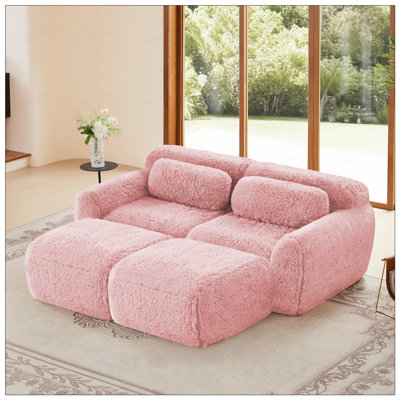 Canapé modulaire en tissu doux et moelleux avec méridienne, repose-pieds et coussins décoratifs, base antidérapante et mousse haute densité