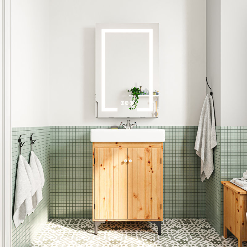 Armoire à pharmacie à miroir sans cadre à DEL avec lumière à intensité variable et 3 tablettes réglables H 36 po, Gauche