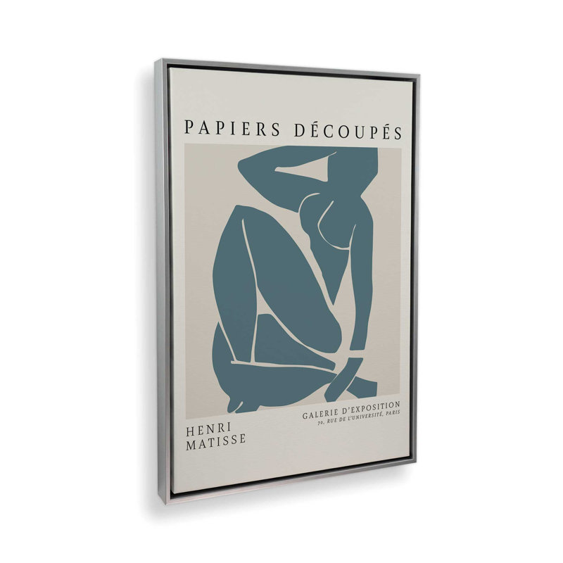 Matisse's Nude III en bleu minuit, Cadre flottant en chrome poli, H 30,75 po x l 20,75 po x P 1,75 po