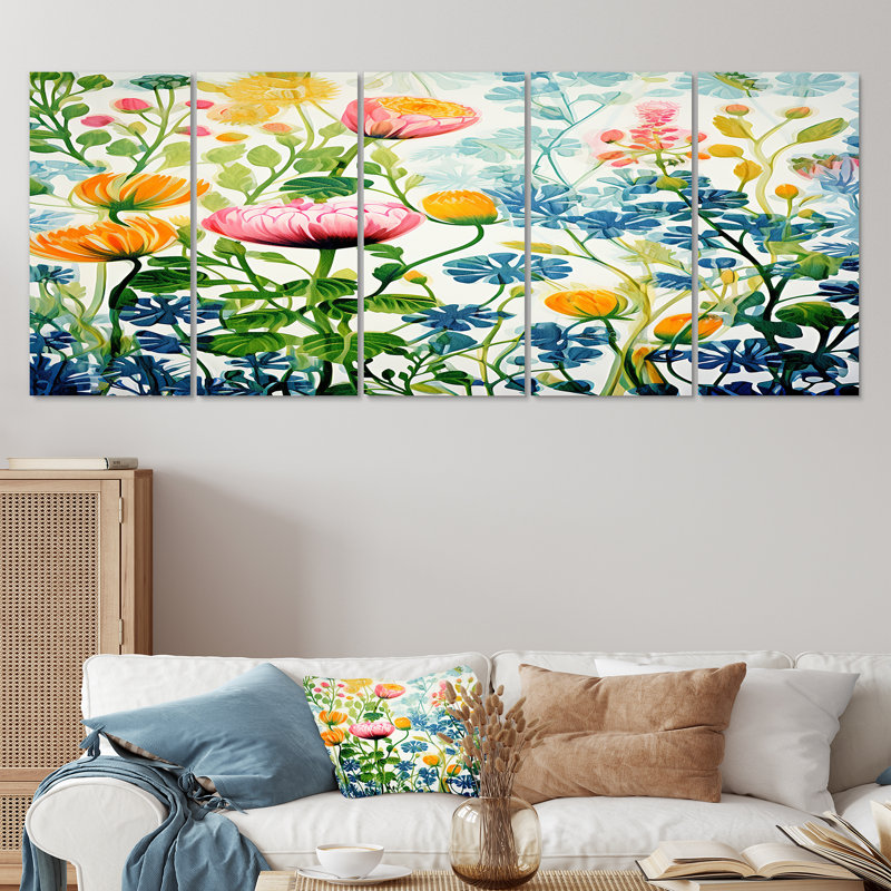 Fyffe - pivoine, art mural sur toile 5 pièces, H 28 po x l 60 po