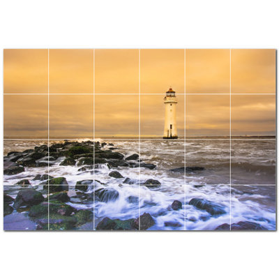 Lighthouse Photo 4.25'' x 4.25'' Satin Ceramic Decorative Mural