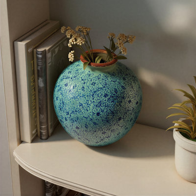 Dolohov Round Terracotta Vase with Transferware Pattern