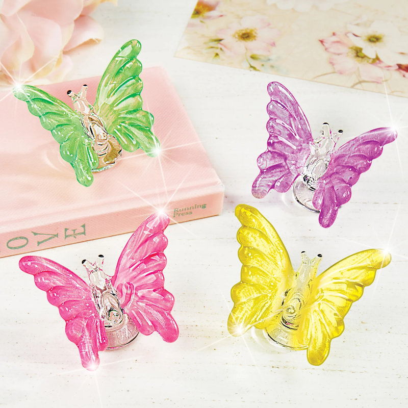 Colorful Glass Butterfly Decorations Set of 4 - Purple, Green, Pink, Yellow