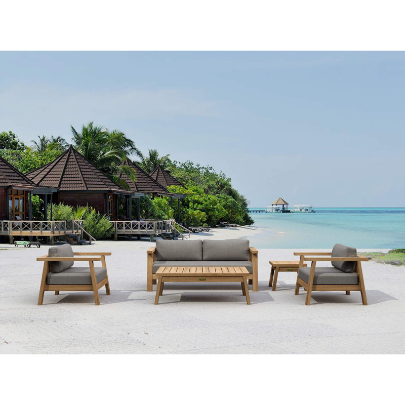 Palermo Outdoor 12 - Piece Teak Conversation Set, Canvas Natural Sunbrella® Canvas