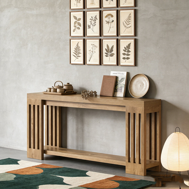 Table de canapé à 2 niveaux Farmhouse avec pieds à rayures verticales