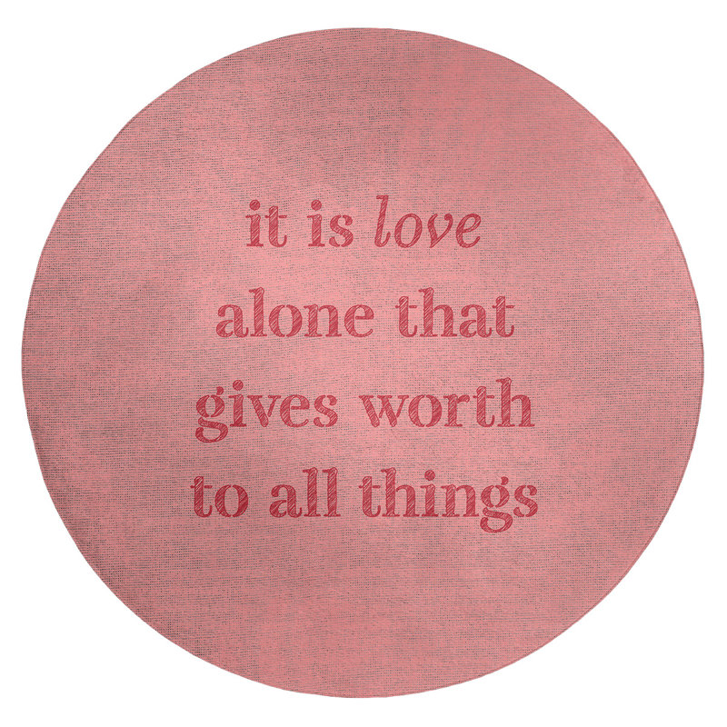Tapis en poly-chenille à citation manuscrite love, Rond 5 pi