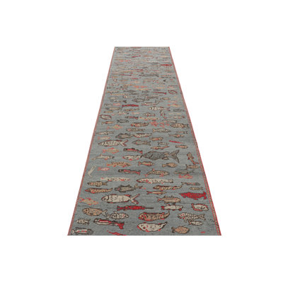 Rug & Kilim’S Mid-Century Style Runner Rug In Blue With Colorful Fish Pictorials
