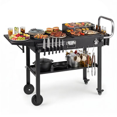 Chariot de barbecue extérieur pour plaque chauffante Blackstone avec plateau de table de 31 po x 17 po, plateau latéral