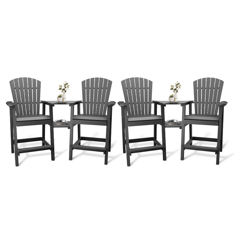 Outdoor Bar Height Adirondack Chairs Set of 2 with Connecting Tray, Recycled HDPE Patio Stools for Deck, Backyard, Balcony