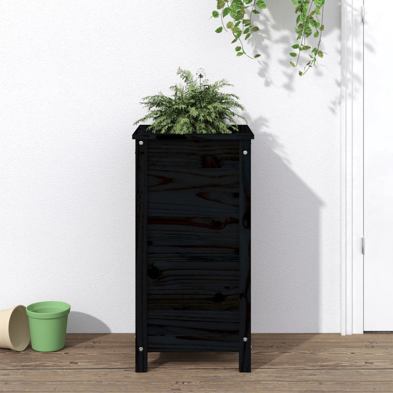 Bojana Wood Pot Planter, 78cm H x 40cm W x 40cm D, Pine, Black