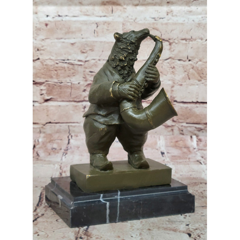 Ours jouant du saxophone, sculpture en bronze - Art animalier fantaisiste