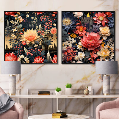 Ensemble de 2 collages carrés floraux Sara