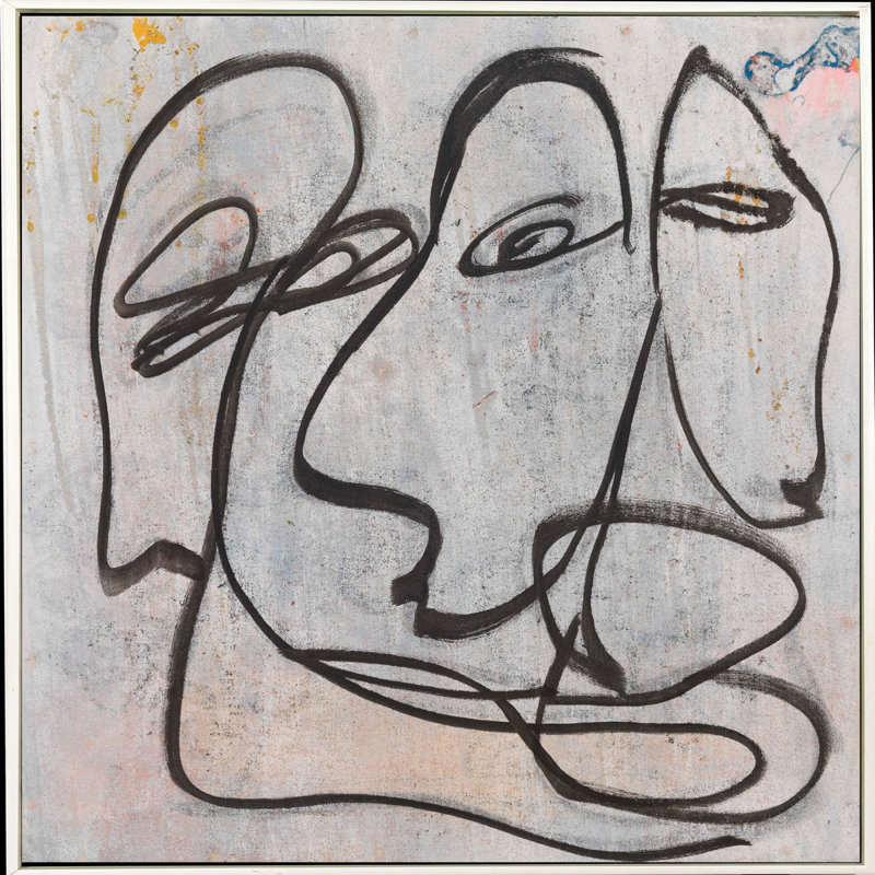 Faces Of Life III Painting, 18" H x 18" W, White Framed
