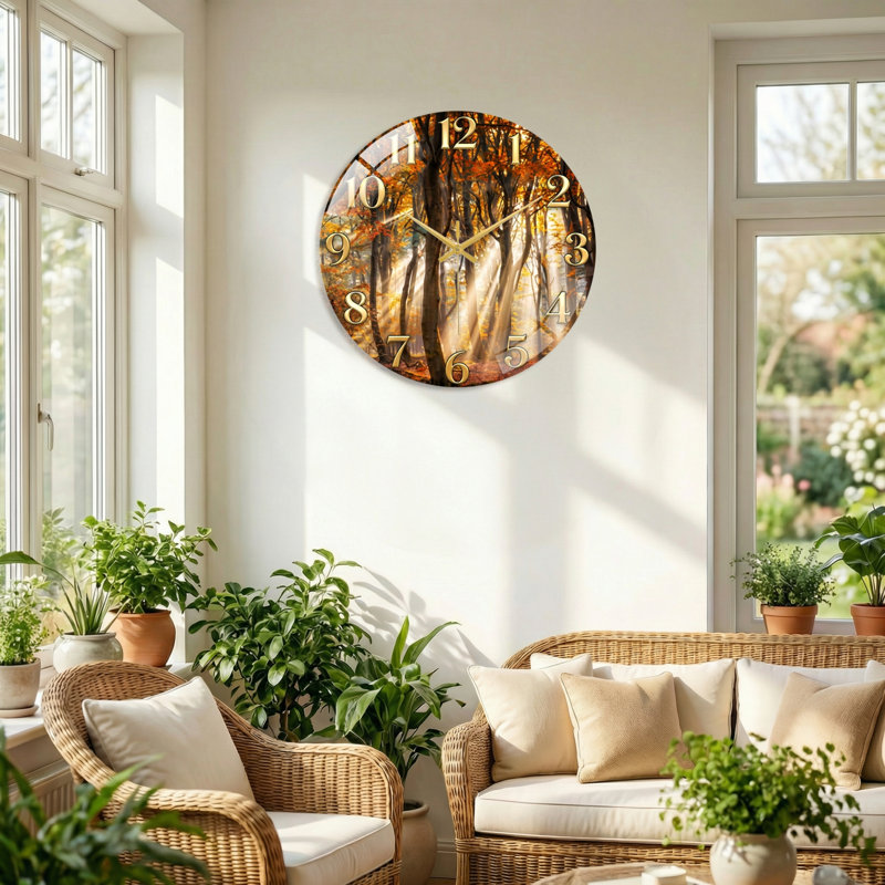 "Autumn Forest", horloge murale en verre, 60 x 60 cm (23,6 x 23,6 pouces)