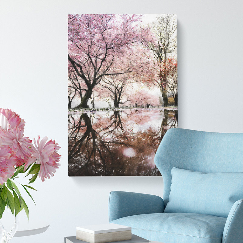 Reflection Of The Pink Blossom Trees - Wrapped Canvas Print, 60cm H x 40cm W x 3cm D