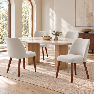 Set of 4 Upholstered Dining Chairs, Soft Fabric Seat with Solid Wood Legs, Modern Kitchen Chairs