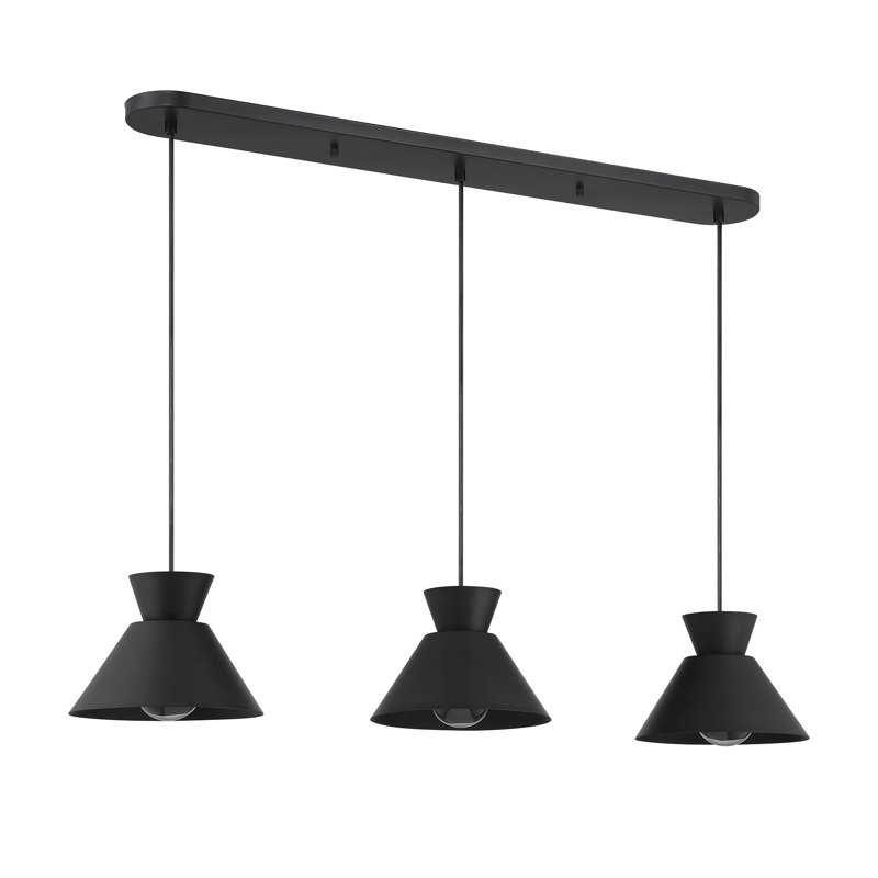 Ohiremen 3-Light Linear Chandelier in Matte Black, Matte Black