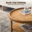 Table basse ronde Boho avec tablette de rangement et garniture perlée, table d'appoint à 2 niveaux pour un salon confortable et fonctionnel