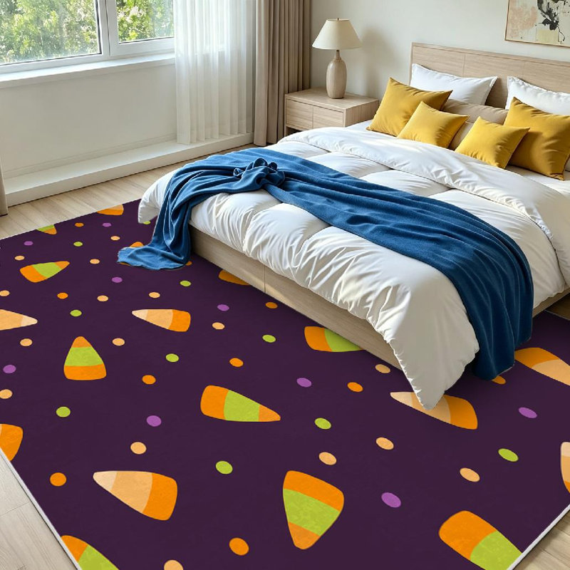 Tapis orange orange lavable à la machine, de bonbons ou de bonbons d'Halloween, Rectangle 71 po x 98 po