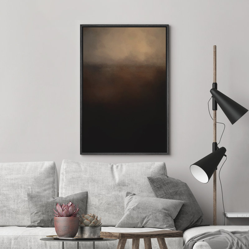 «Deep Brown Moody Horizon Landscape», reproduction d'art sur toile encadrée dans la chambre principale, Noir