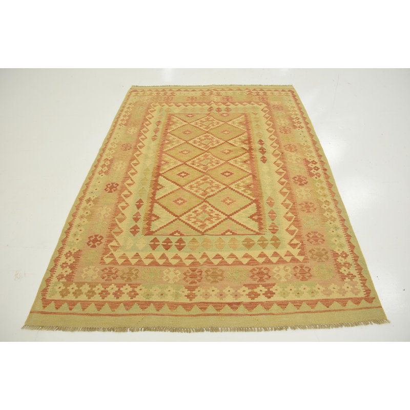 Tapis en laine rouge/beige 4 pi 9 po x 6 pi 7 po one-of-kind main-noué la new age Elland