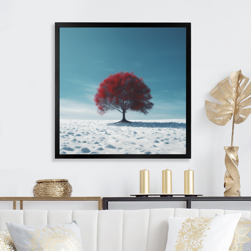 «Benigni Red Tree In Snow I», reproduction sur toile, Cadre photo noir, H 16 po x l 16 po x P 1 po