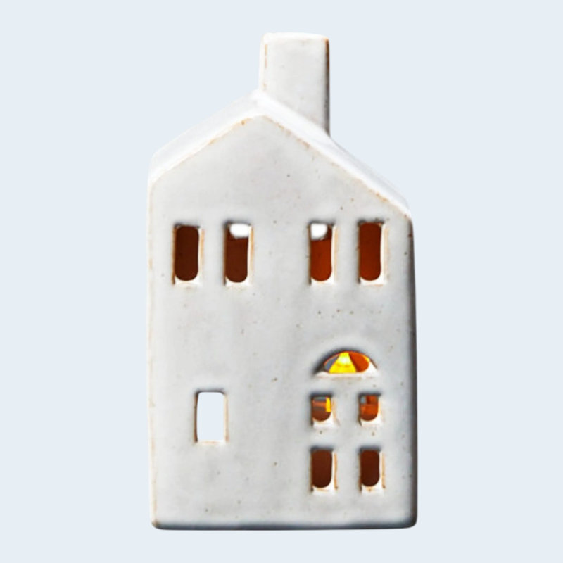 Ceramic house tealight with reactive glaze 7.2x5.7x13.4cm