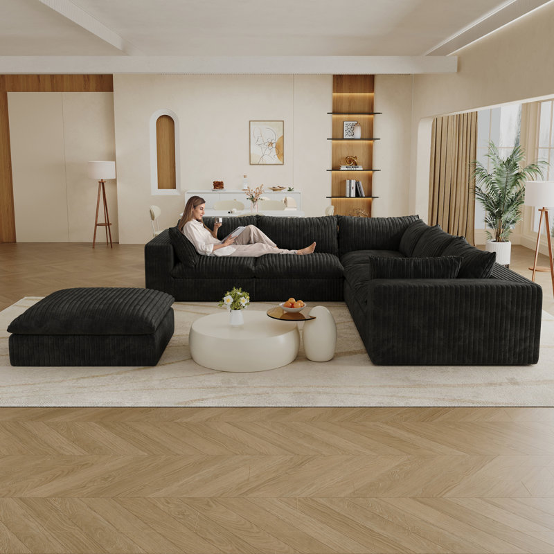 Canapé 118,2 po Cloud, assise profonde, double couche, coussin amovible, sans assemblage, conception modulaire, Noir