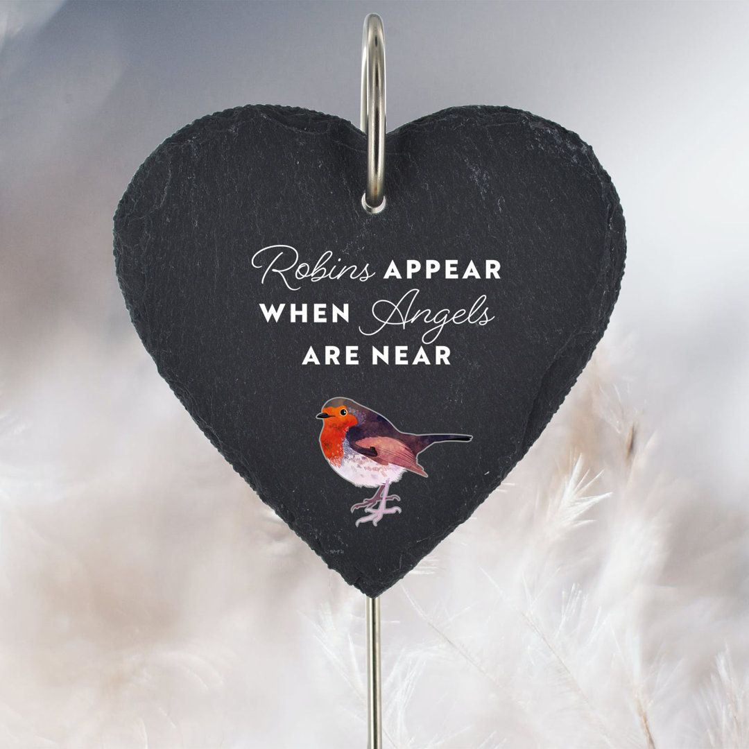 Bikales Slate Heart Robin Grave Marker Memorial Plaque