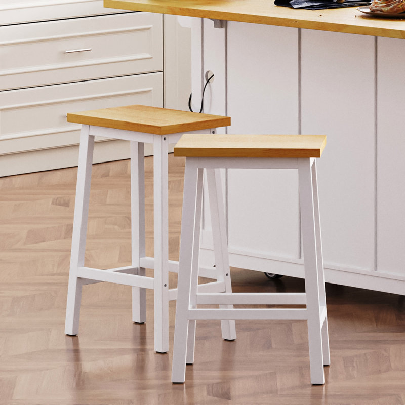 Solid Wood Bar Stools (Not Cheap Iron), 25.6" Tall Set Of 2 Bar Chairs, Kitchen Counter Stools With Footrests, Farmhouse Stools For Dining Room, Kitchen, Counter