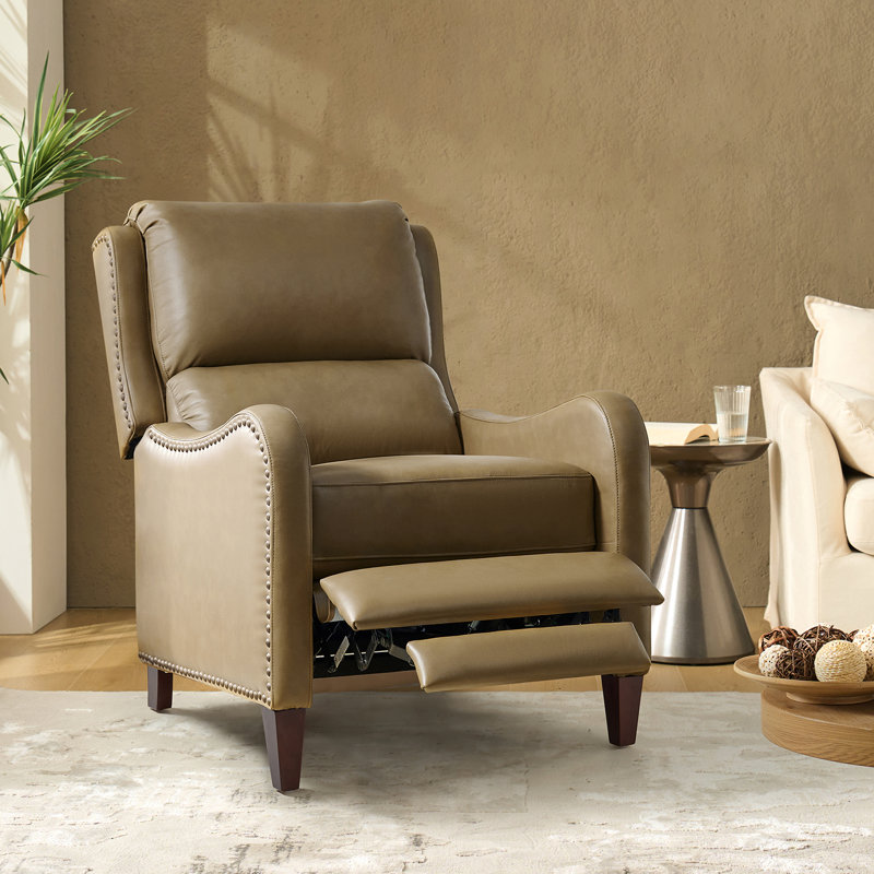 Neliyah 28.75" Wide Genuine Leather Recliner, Taupe