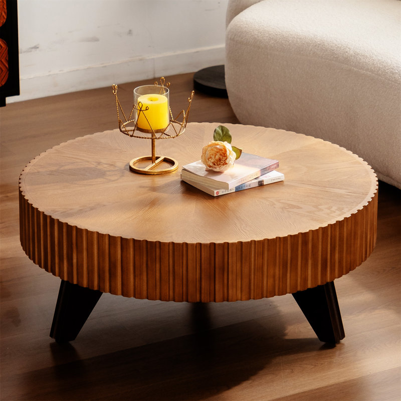 Table basse ronde de 35,4 po, table basse convenant à un décor de maison, Naturel, Noir
