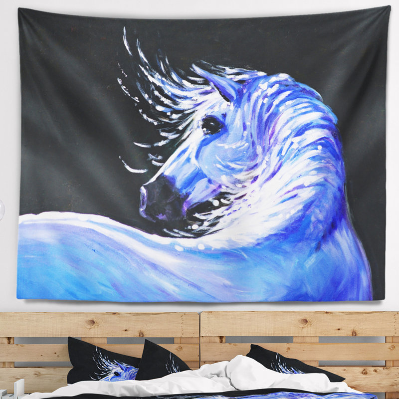 Tapisserie d'art «Blue Horse», H 32 po x l 39 po