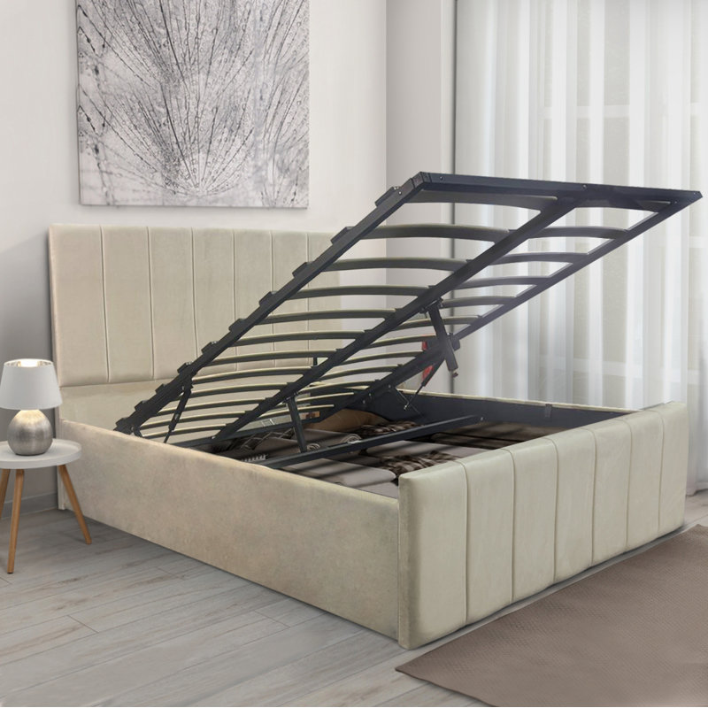 Upholstered Ottoman Storage Bed with Lift-Up Design, Beige, Double (4'6)