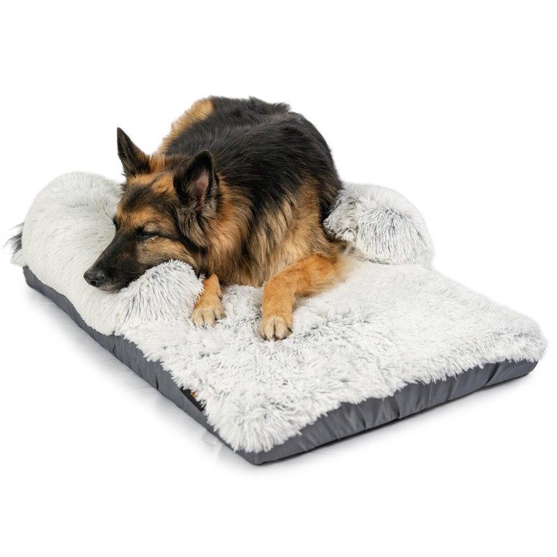 Large Orthopedic Waterproof Faux Fur Dog Bed with Bolster