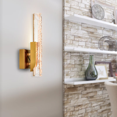 Integrated LED 5" Brass Modern Wall Light with Handmade Textured Glass for Living Room Hallways Entryway Bedroom