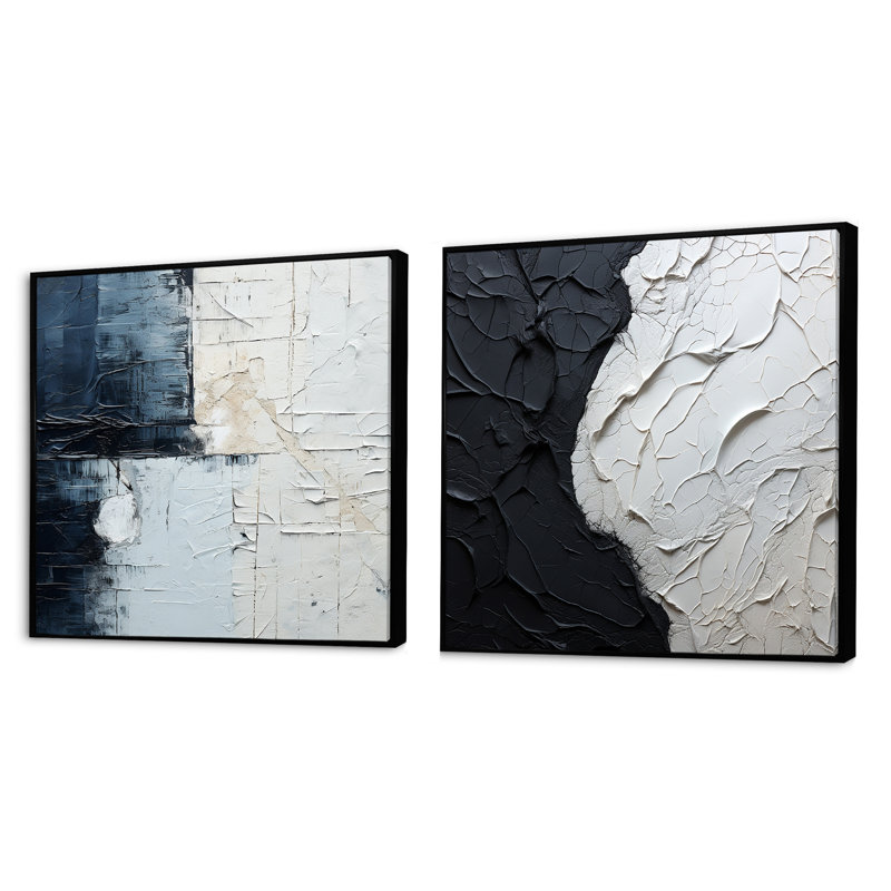Cheryla - Ensemble de 2 collages carrés abstraits, Cadre flottant noir, H 16 po x l 33 po