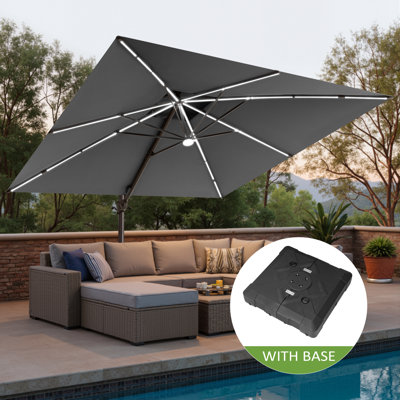 128'' X 128'' Square Solar Led Light Cantilever Patio Umbrella With Base