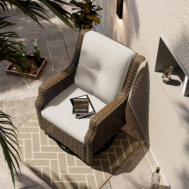 Chaise pivotante d'extérieur en osier avec coussins, Beige