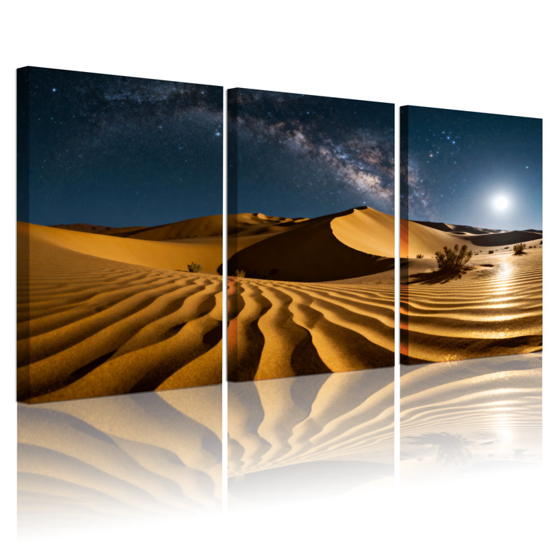 Ensemble de 3 impressions sur toile Scenic & Cityscapes Desert Dunes Under Starry Night Sky, H 18 po x l 36 po