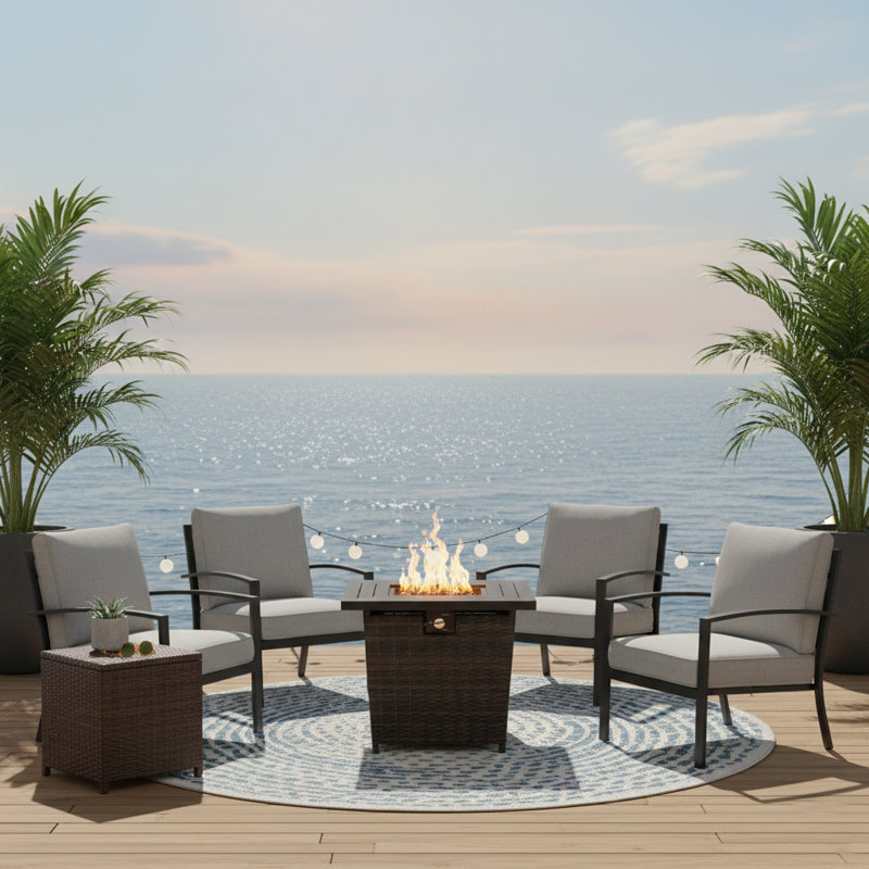 Square Steel Fire Pit with Wicker Base
