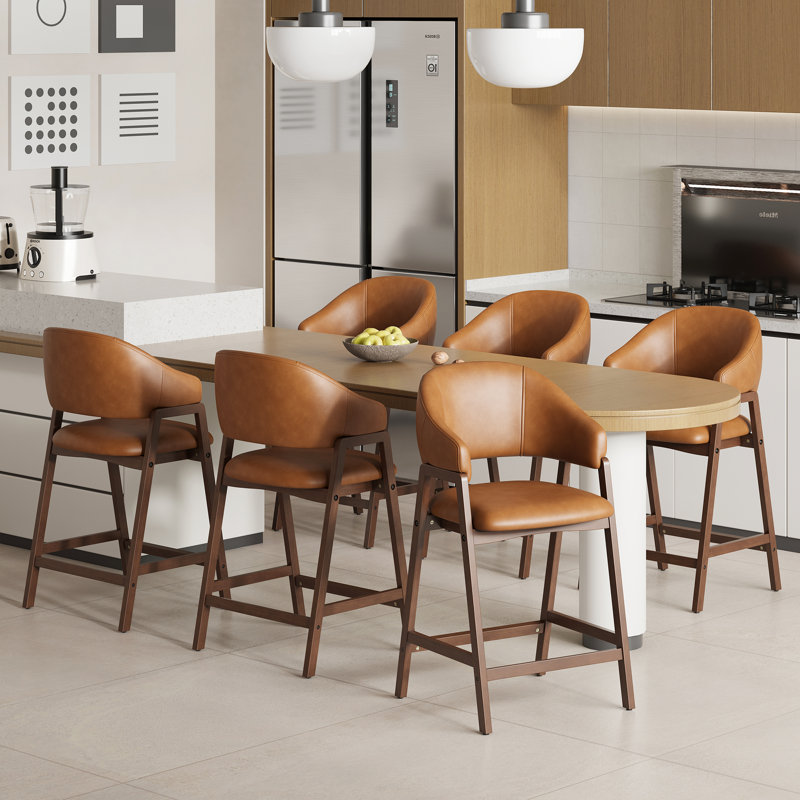 Upholstered Solid Wood Bar Stool Counter Stool, 6, Brown