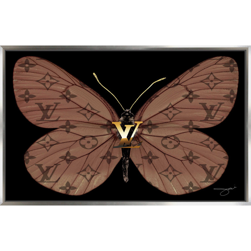 "Louis Vuitton Butterfly (Horizontal)" par Jodi - impression, Reproduction avec cadre flottant, H 31,5 po x l 51,5 po, Silver