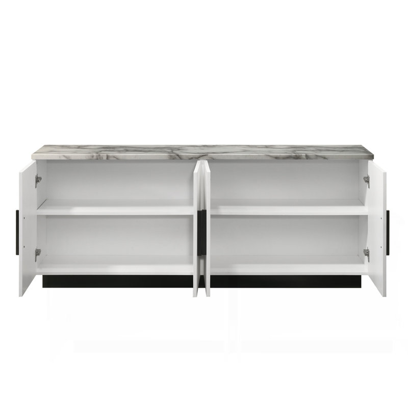 63" White Cabinet Console Table With White Faux Marble Top