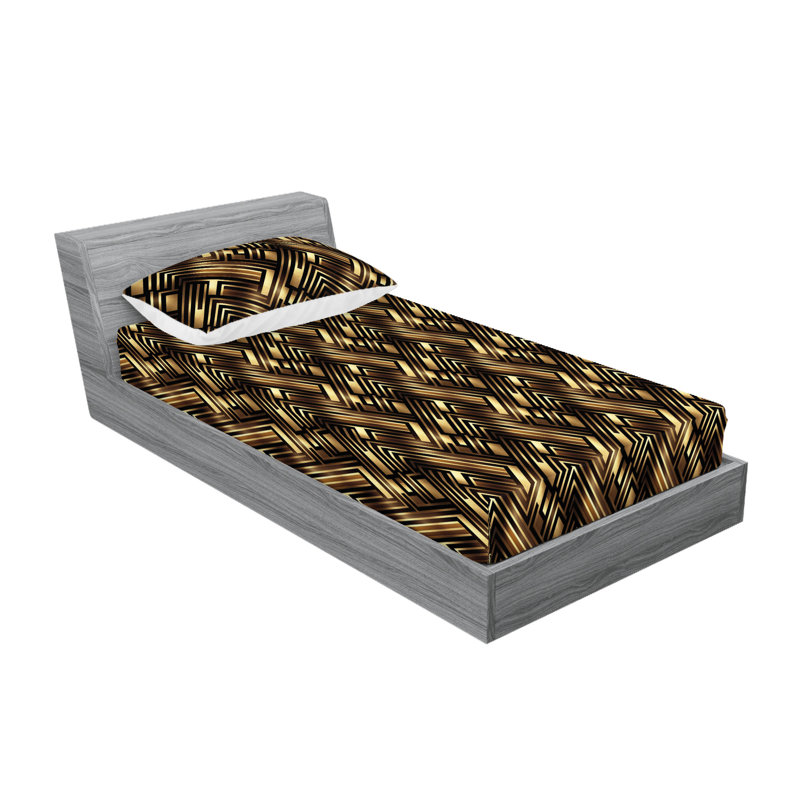 Ambesonne Fitted Sheet & Shams, Mustard/Chocolate/Brown Abstract, Twin Sheet Set with 1 Pillowcase