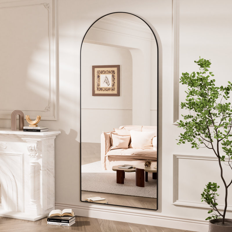  Aluminum Frame Full Length Mirror for GYM/ Bedroom, 75" x 34", Arched