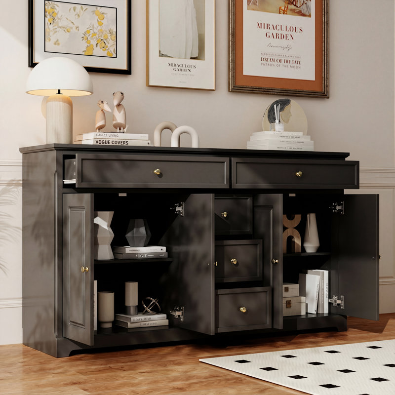 59.1"W Sideboard Buffet With 5 Drawers & 4 Doors, Black